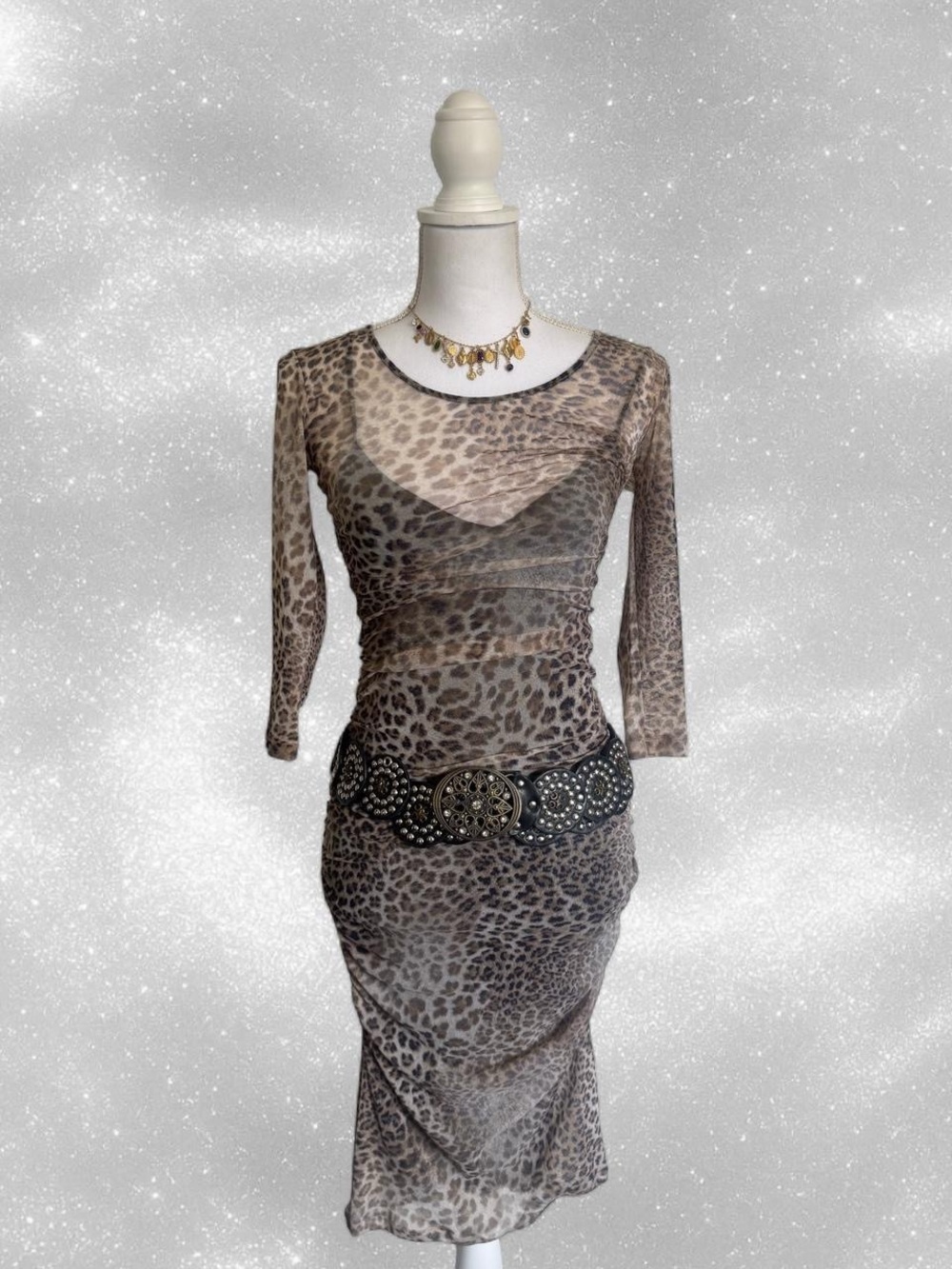 Y2K Italian Brand Leopard Two Piece Mesh Dress.